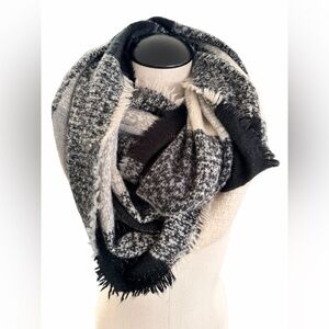 Oversized Black Gray Plaid Infinity Blanket Scarf Fall